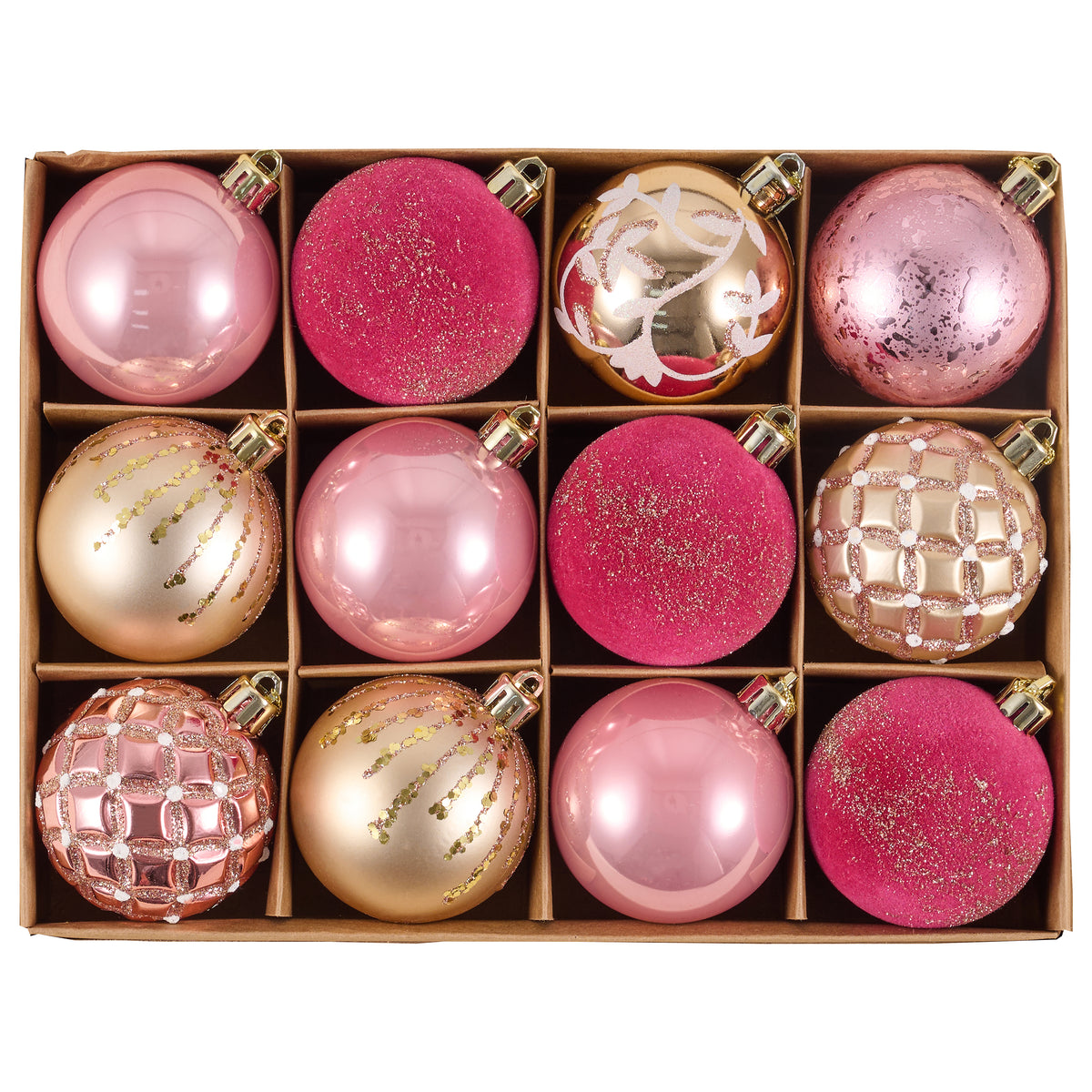 DecorbyHannah 12ct Pink Gold Velvet Christmas Ornaments Tree Decorations