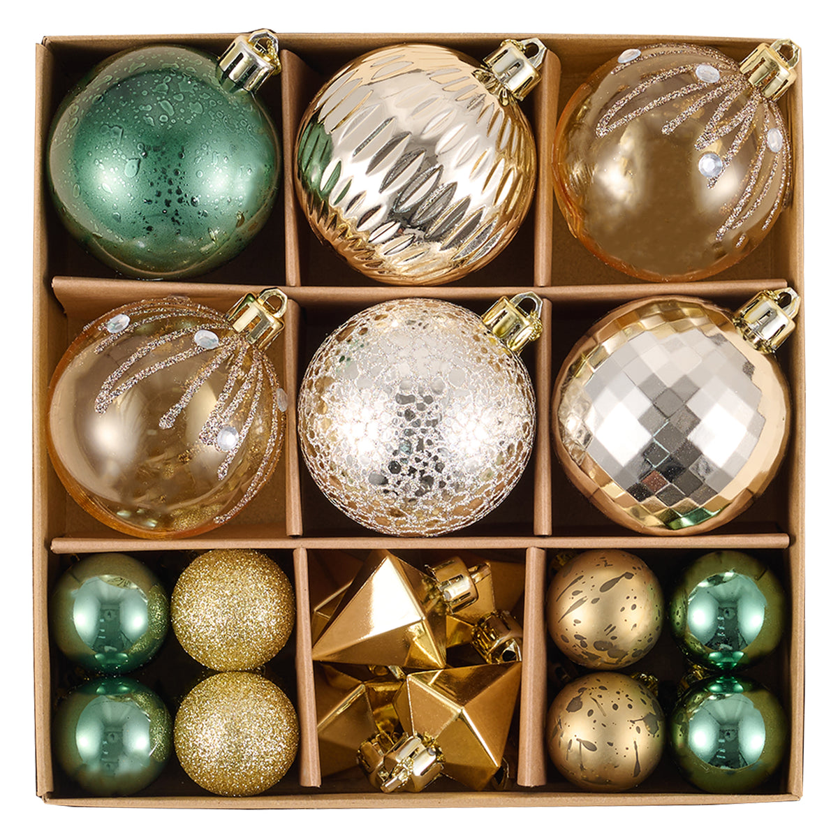 DecorbyHannah 28ct Christmas Tree Decorations Green Gold Ball Ornaments Set
