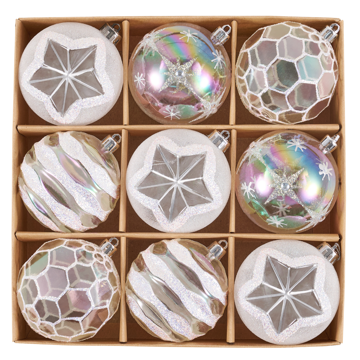 DecorbyHannah 9ct Clear Christmas Ornaments Tree Decorations, 3.15Inch|Large Celestial Style Shatterproof Transparent Ready to Hang Ball Set Plastic Hanging Bulk for Xmas Holiday Indoor Party