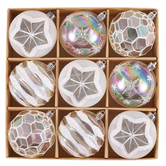 DecorbyHannah 9ct Clear Christmas Ornaments Tree Decorations, 3.15Inch|Large Celestial Style Shatterproof Transparent Ready to Hang Ball Set Plastic Hanging Bulk for Xmas Holiday Indoor Party