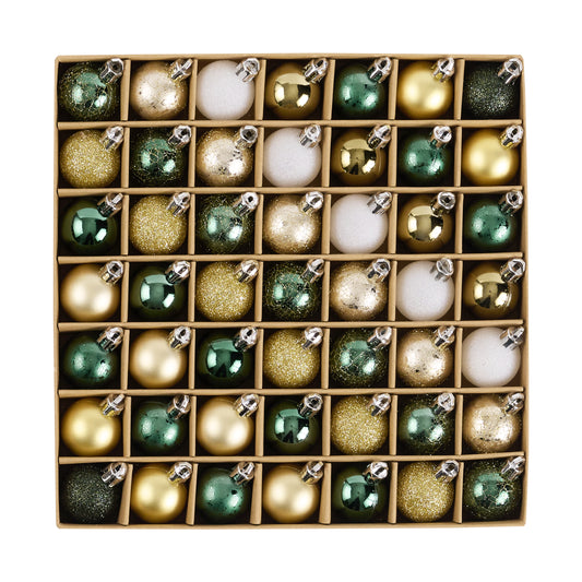 DecorbyHannah Mini Green Gold Christmas Ornaments, 49ct 1.18 inches Small Ornaments for Christmas Tree Decorations, Shatterproof Plastic Hanging Ball Bulk Set for Xmas Holiday Indoor Party Decor