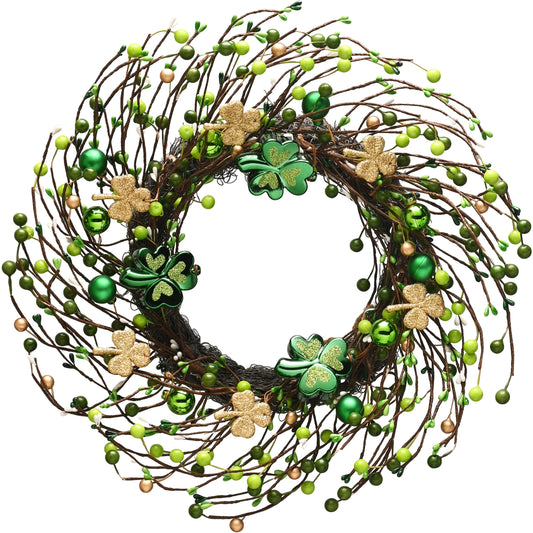 DecorbyHannah St Patricks Day Wreath Decorations, 20 Inch Spring Green Glitter Shamrock Clover Wreaths for Front Door, Saint Patrick's Day Lucky Irish Day Party Decorations for Home Wall Window Table