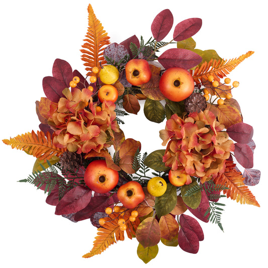 DecorbyHannah Fall Wreath for Front Door, 18 Inch Lighted Autumn Harvest Thanksgiving Door Wreaths Decor with Lights, Pinecone Pomegranate Boxwood Berry for Mantel Porch Wall Home Indoor Outdoor